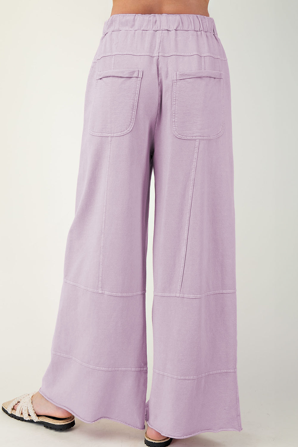 Pink Mineral Wash Exposed Seam Drawstring High Waist Wide Leg Cargo Pants