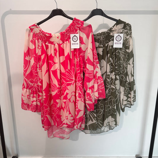 1548 - OFF THE SHOULDER FLORAL PATTERN TOP