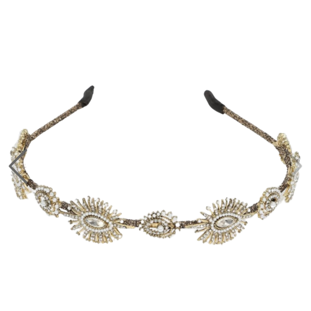 A044 - Metal Jewels Trim Golden Hairband