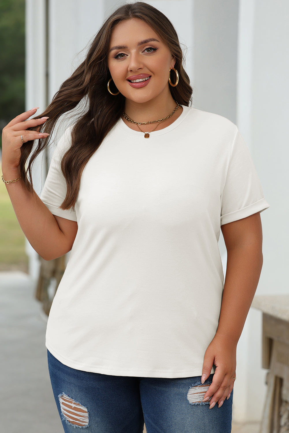 Light Blue Bright Casual Plain Crew Neck Tee