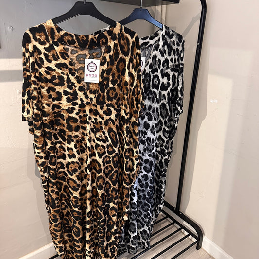 1687 - Animal Print VNeck Midi Dress