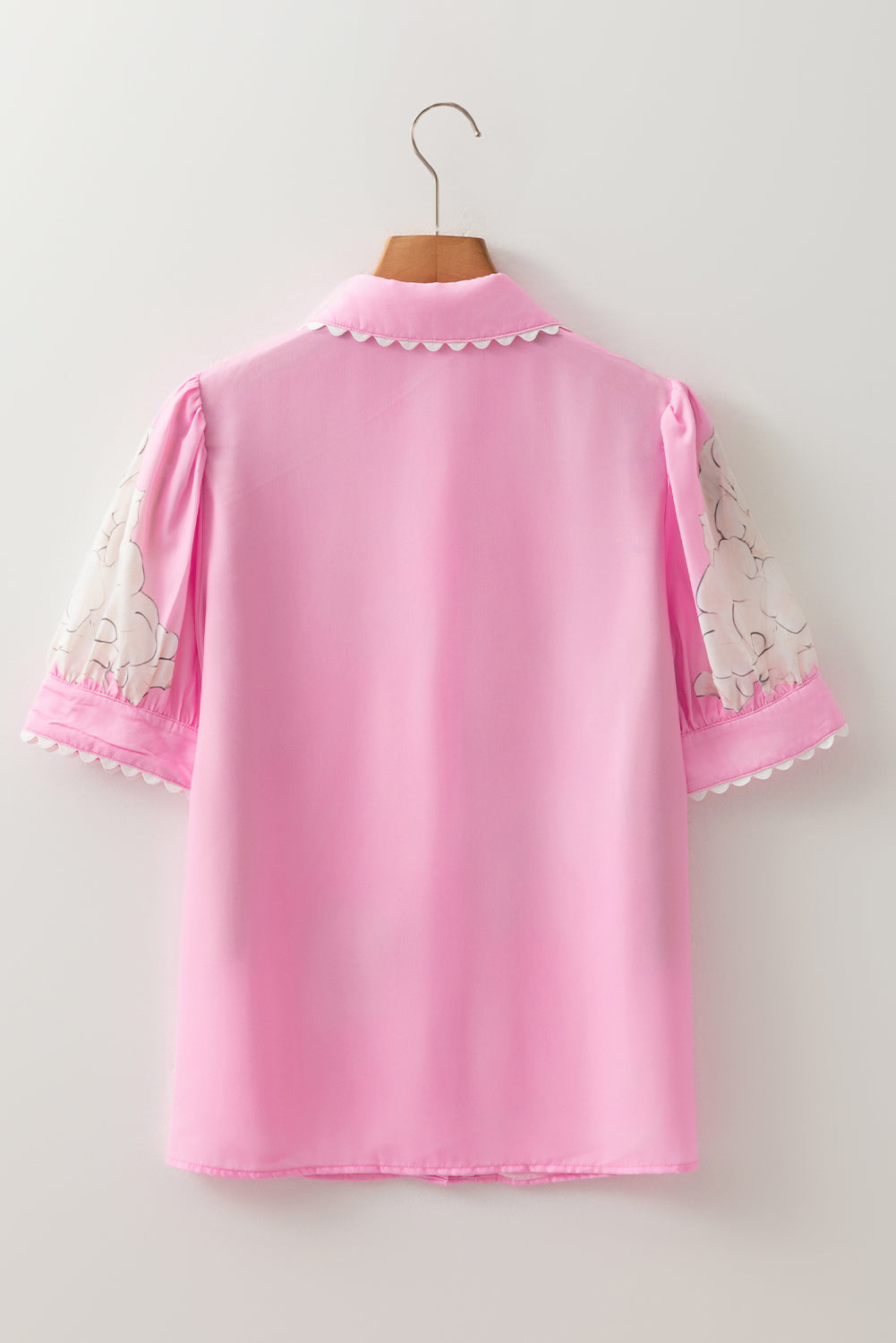 Green Floral Ric Rac Edge Puff Sleeve Button Up Summer Shirt
