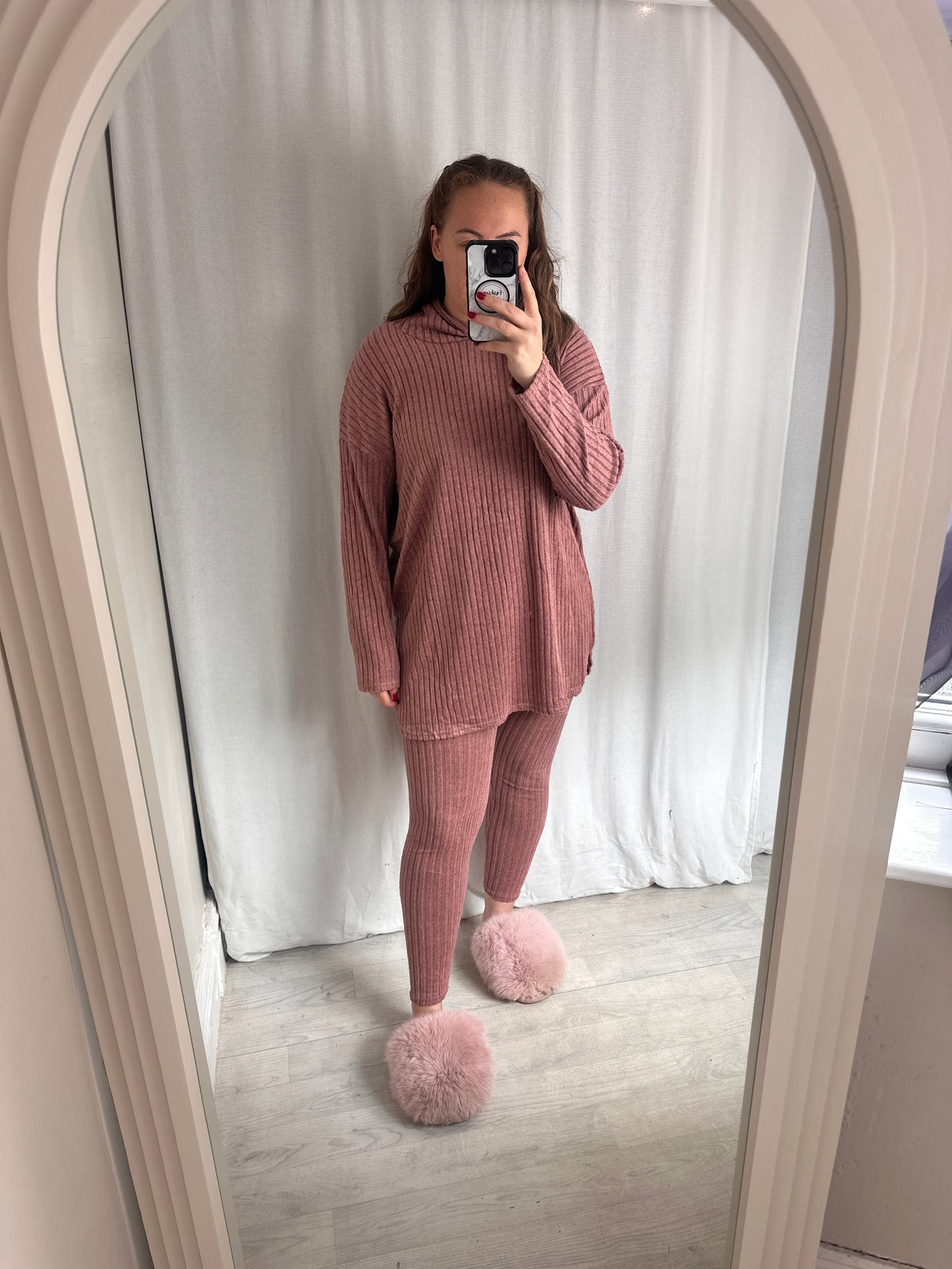 1990 - Super Soft Ribbed Oversized Hooded Jumper & Leggings 2 Piece Lounge Set