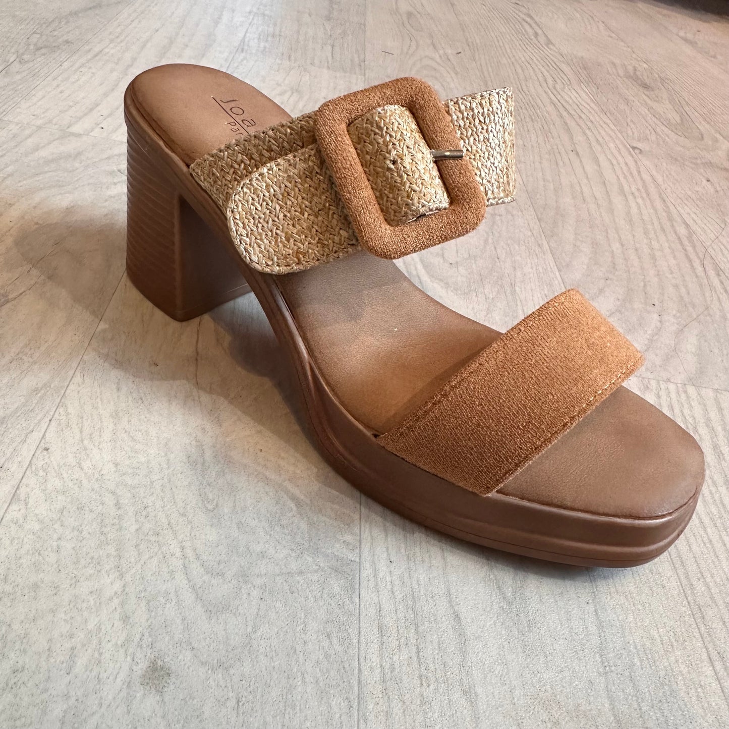 S1014 - Chunky Thick Double Strap Heel (Tan)