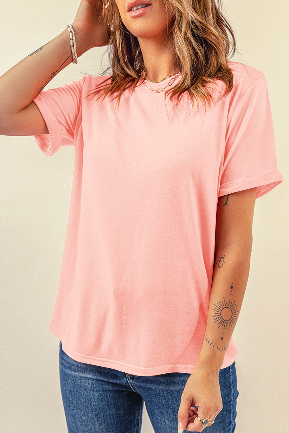 Light Blue Bright Casual Plain Crew Neck Tee