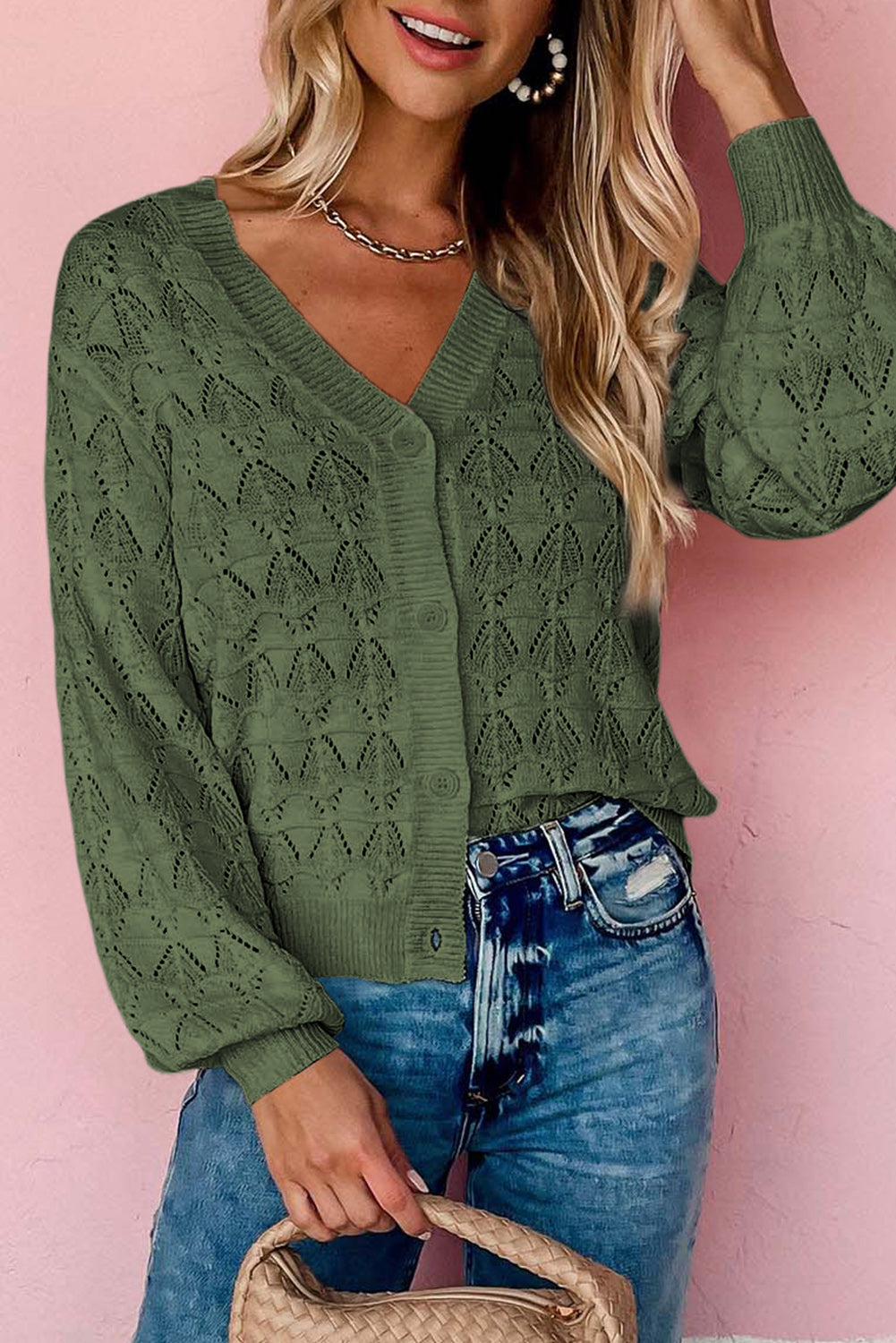 Rose Lightweight Buttoned Front Crochet Cardigan