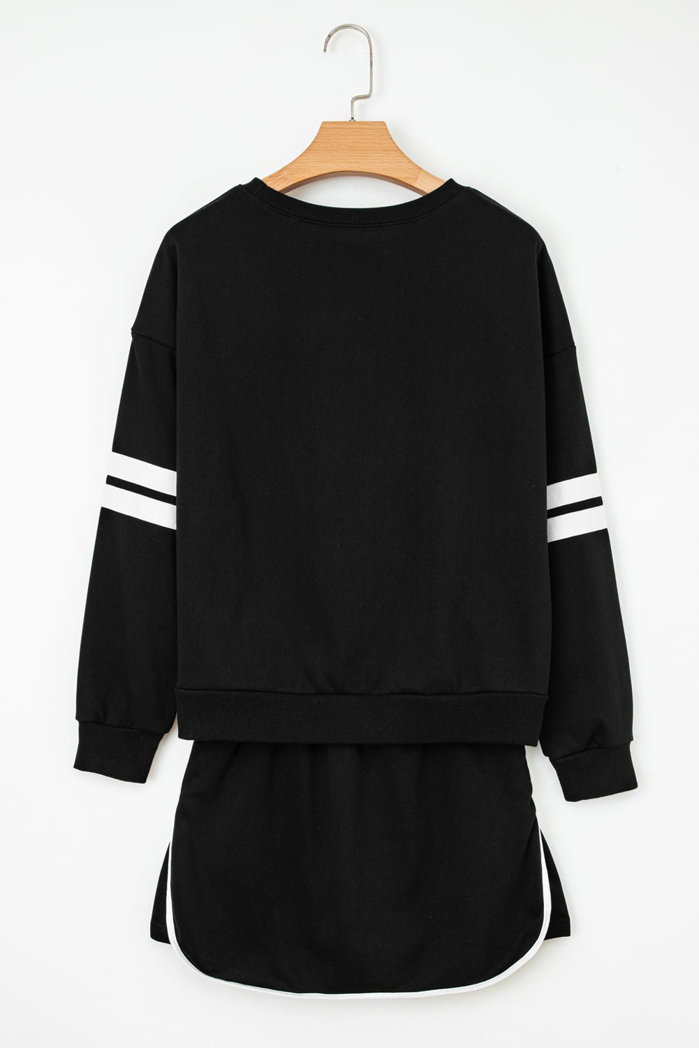 Fiery Red Varsity Stripe Detail Drop Shoulder Pullover Mini Skirt Set