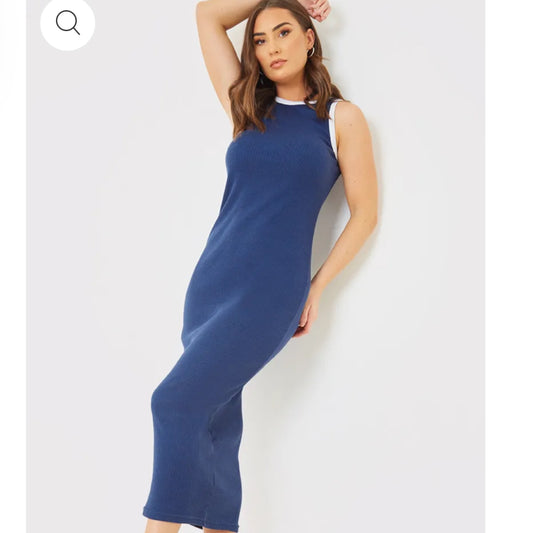 B1005 - ITS - Navy Ribbed Midi Dress
