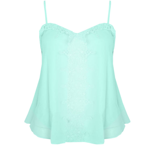 1691 - Mint Lace Trim Strappy Cami Top