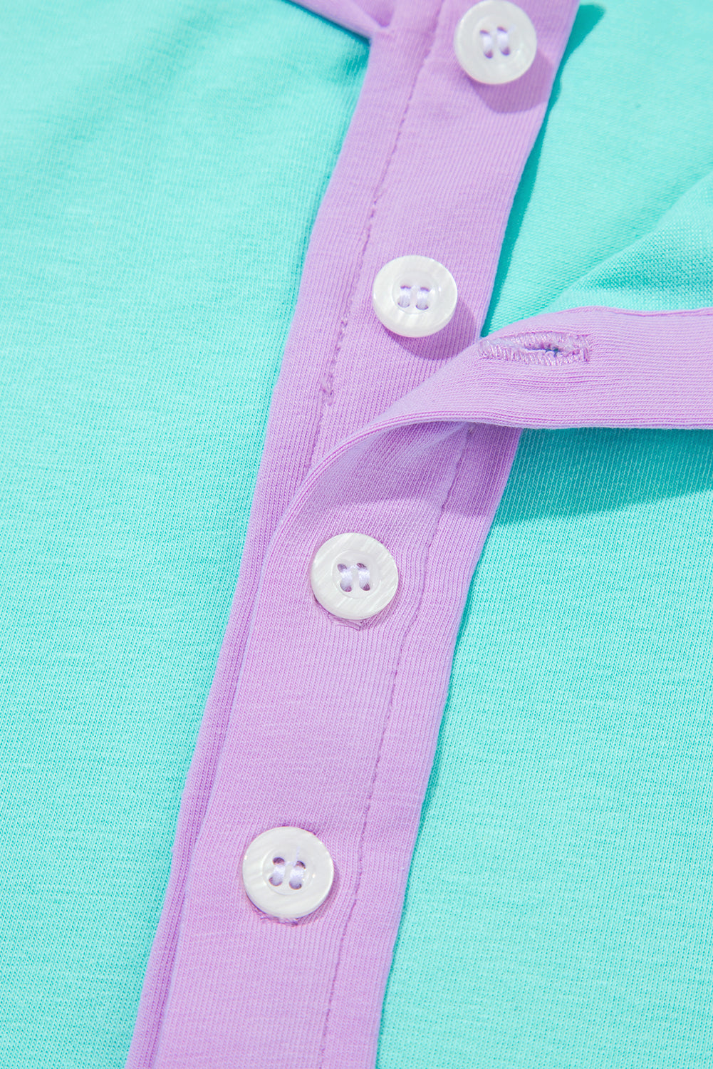 Light Blue Solid Color Half Sleeve Buttons Henley Top