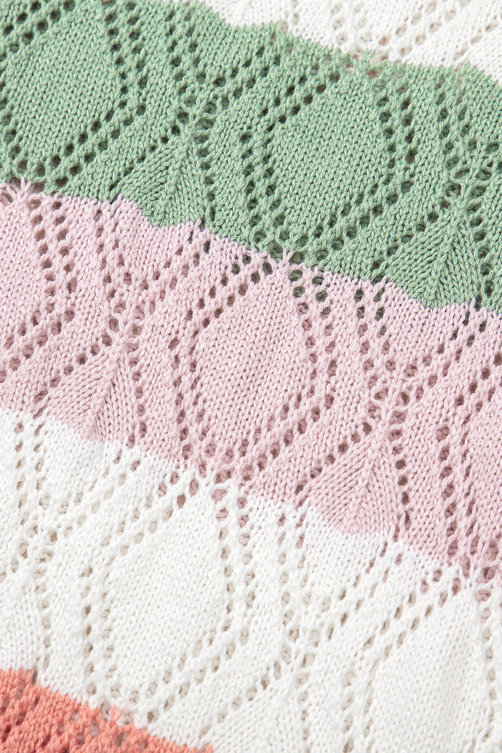 Rose Stripe Colorblock Hollowed Knit Scallop Edge Sweater Vest