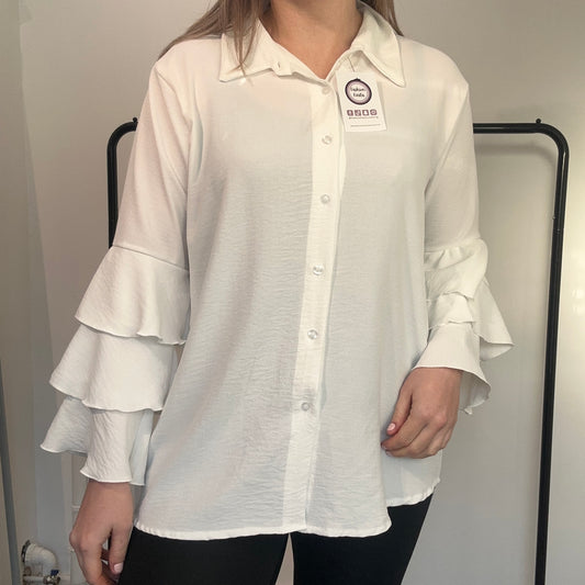 1528 - FRILL SLEEVE BUTTON TOP