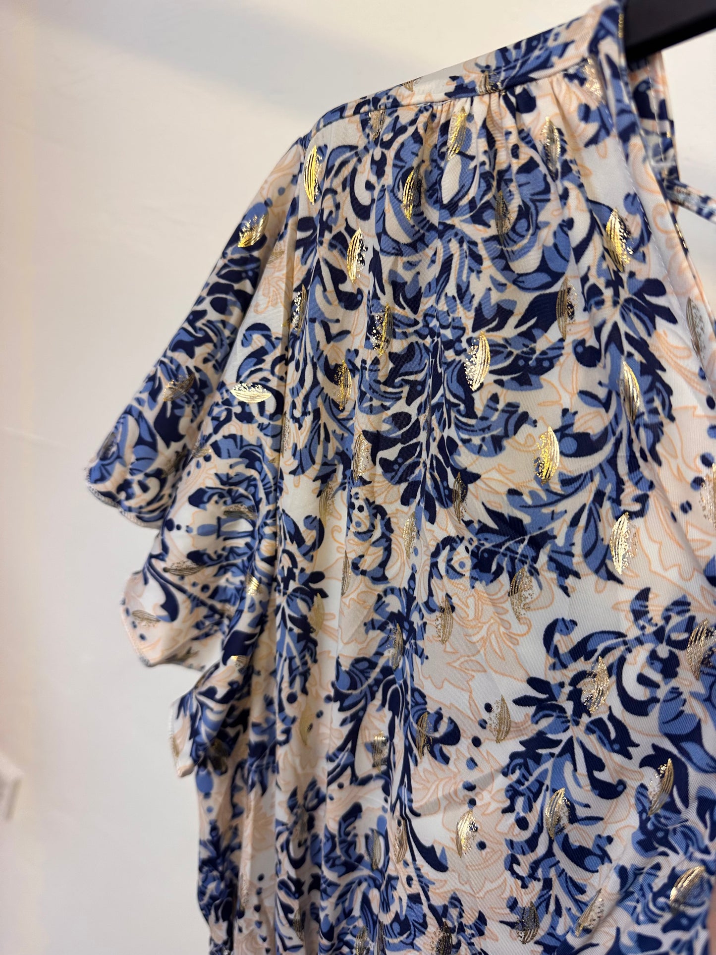 1920 - Magic Wide Leg Playsuit with Frill Shoulders Leaf Pattern
