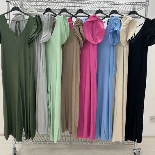 1639 - Frill Sleeve Wide Leg Pocket Jumpsuit