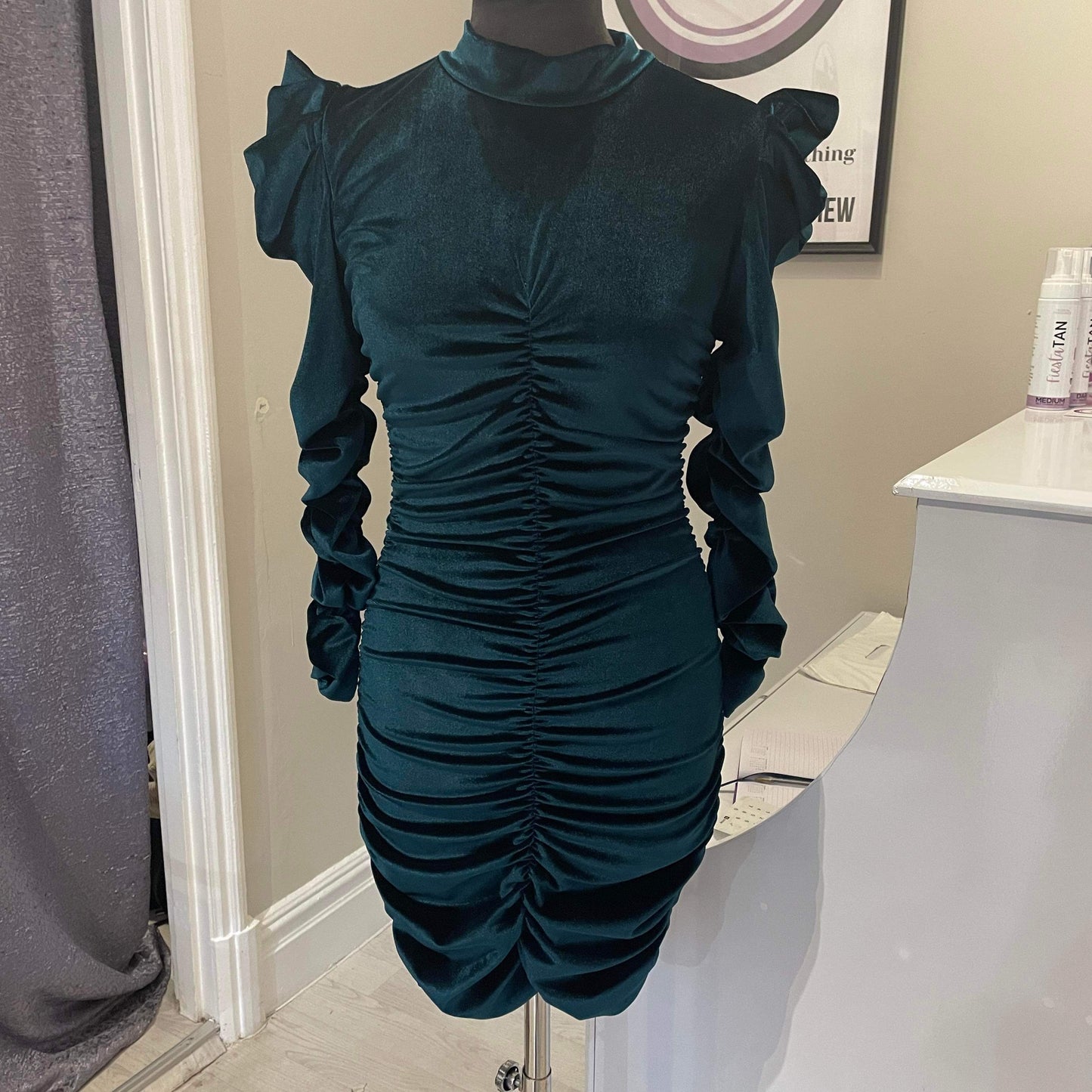 1477 - VELOUR RUCHED DRESS
