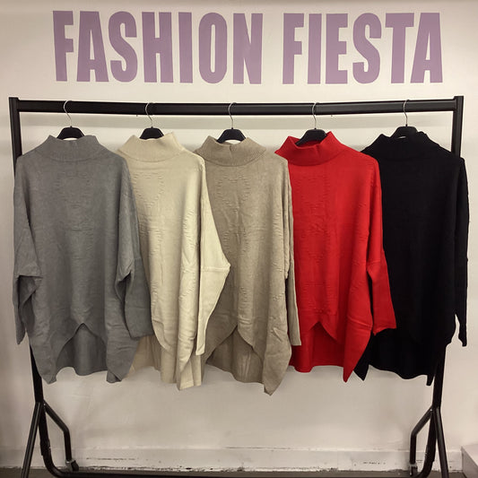1878 - Heart Stitch Pattern High Neck Jumper