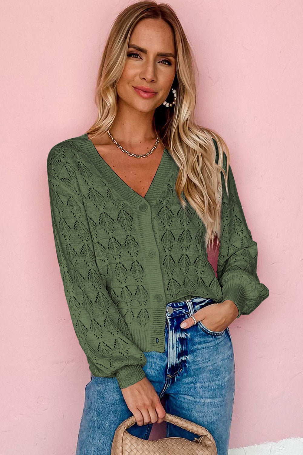 Rose Lightweight Buttoned Front Crochet Cardigan