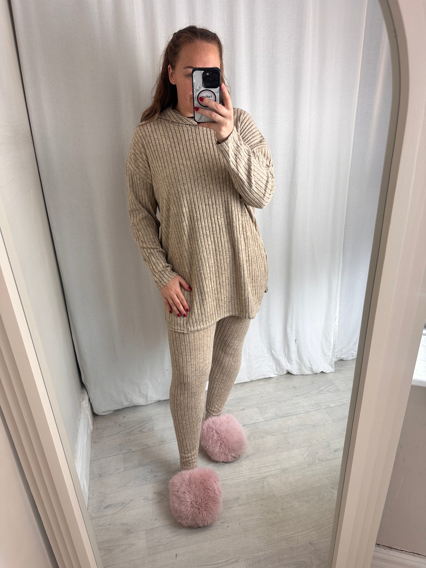 1990 - Super Soft Ribbed Oversized Hooded Jumper & Leggings 2 Piece Lounge Set