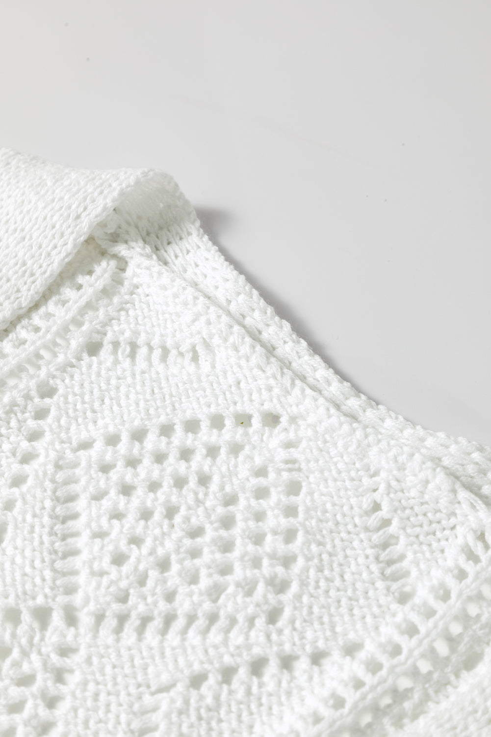 White Hollow-out Openwork Knit Cardigan