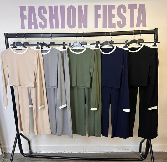 1840 - Ribbed Long Sleeve Straight Leg Loungewear Set
