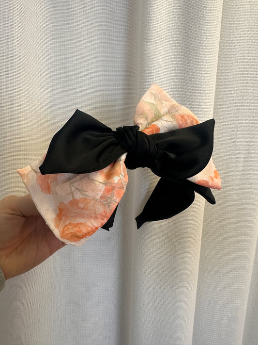 A128 - Peach & Black Double Bow Headband