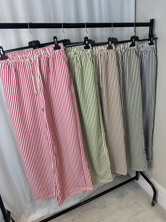 Striped Cotton Wide Leg Pants