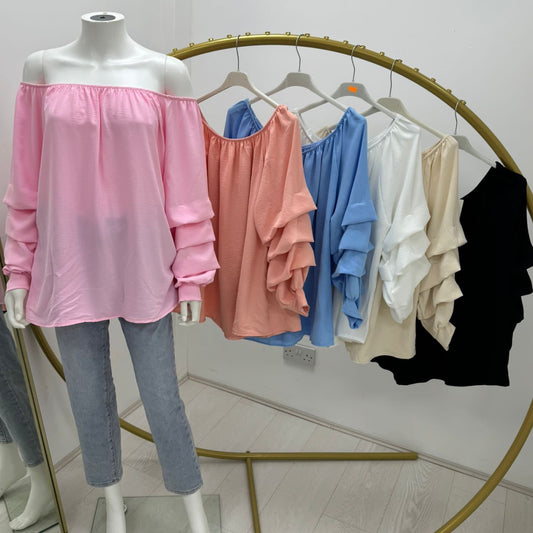 1538 - RUFFLE SLLPEEVE OFF THE SHOULDER TOP