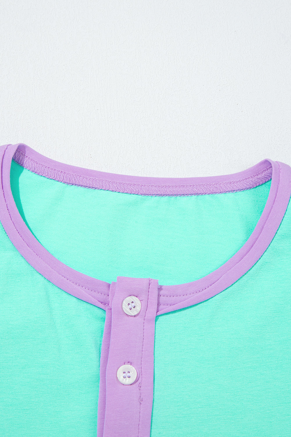 Light Blue Solid Color Half Sleeve Buttons Henley Top