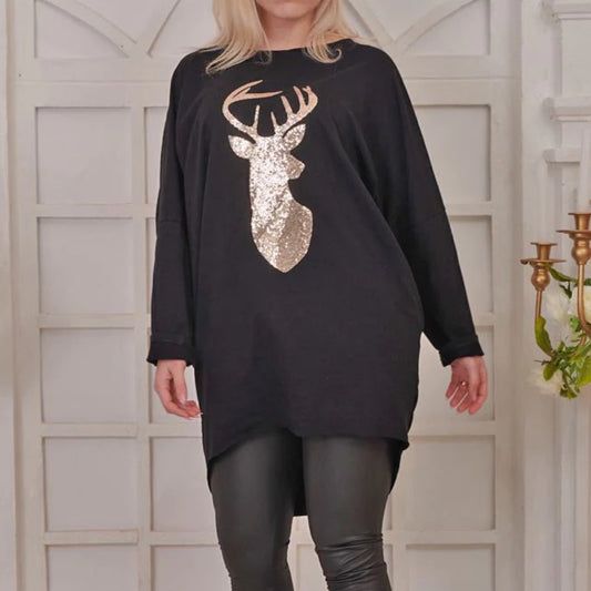 1462 - GOLD REINDEER SEQUIN SPARKLE TOP