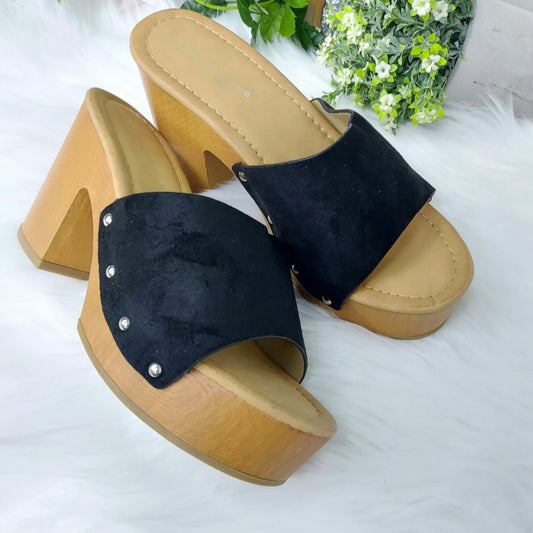 S1003 - BLACK LIGHT WEIGHT CHUNKY TAN HEEL