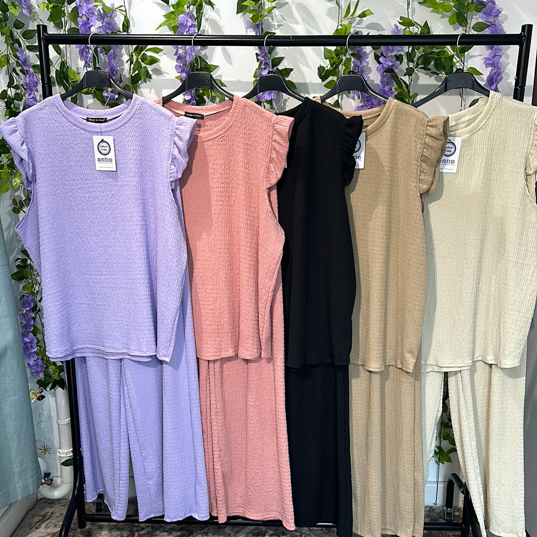 1629 - Cheesecloth Frill Sleeve Long Pant Loungewear Set (5 Colours)
