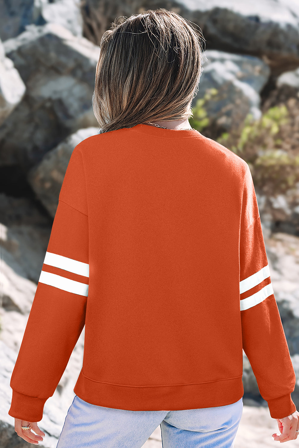 Black Varsity Striped Detail Drop Shoulder Oversized Sweatshirt