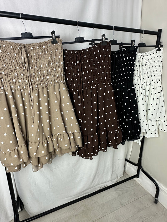 Polka Dot Shirred Frill Playsuit