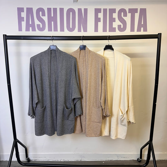 1828 - Pearl Sleeve Detail Cardigan