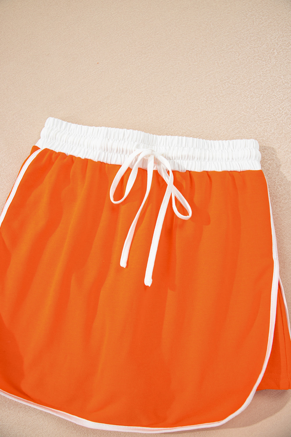 Fiery Red Varsity Stripe Detail Drop Shoulder Pullover Mini Skirt Set