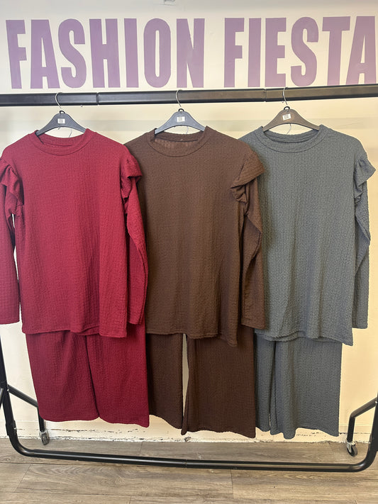 1981 - Cheesecloth Frill Shoulder Long Sleeve wide Leg Loungewear Set