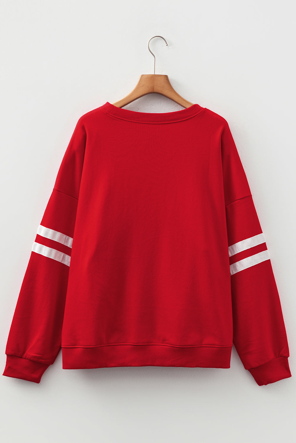 Light Grey Varsity Striped Detail Crew Neck Plus Sweatshirt