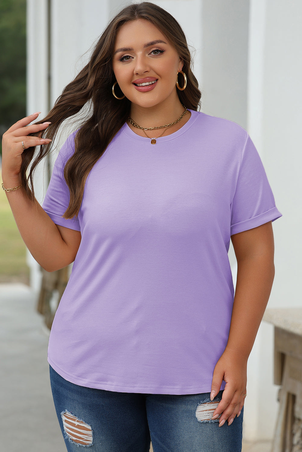 Light Blue Bright Casual Plain Crew Neck Tee