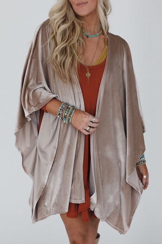 Smoke Gray 3/4 Sleeve Open Front Velvet Kimono