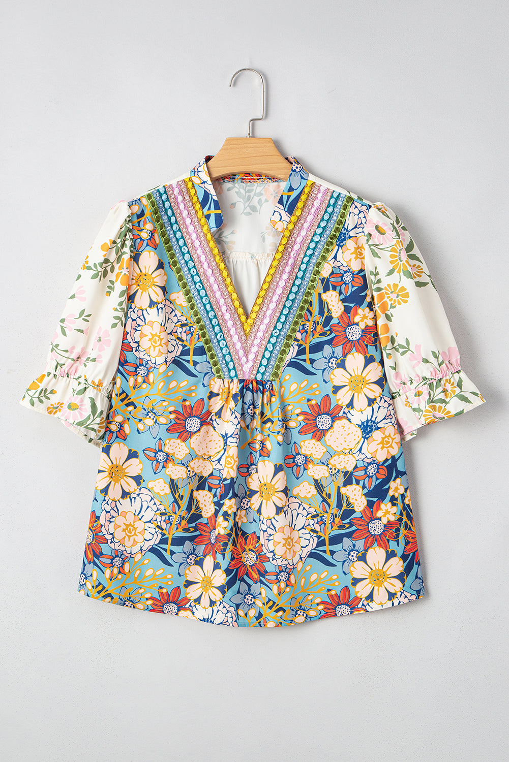 Multicolour Plus Size Floral Print Woven V Neck Half Sleeve Blouse