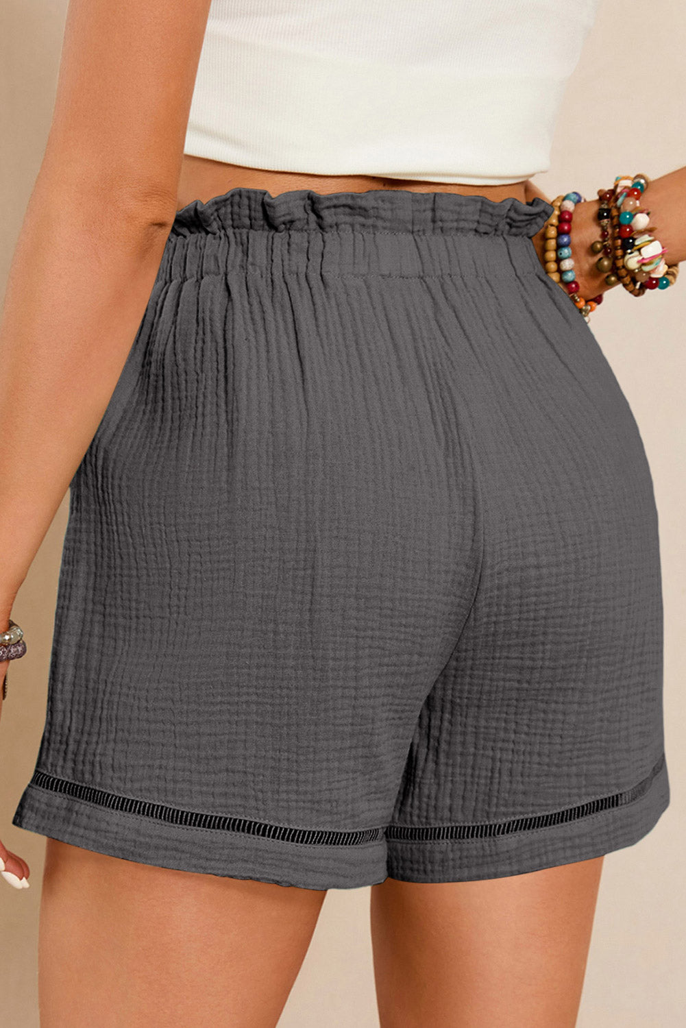 Blue Cotton Gauze Paperbag Shorts