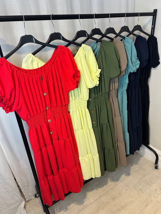 Bardot Tiered Midi Magic Dress Plain