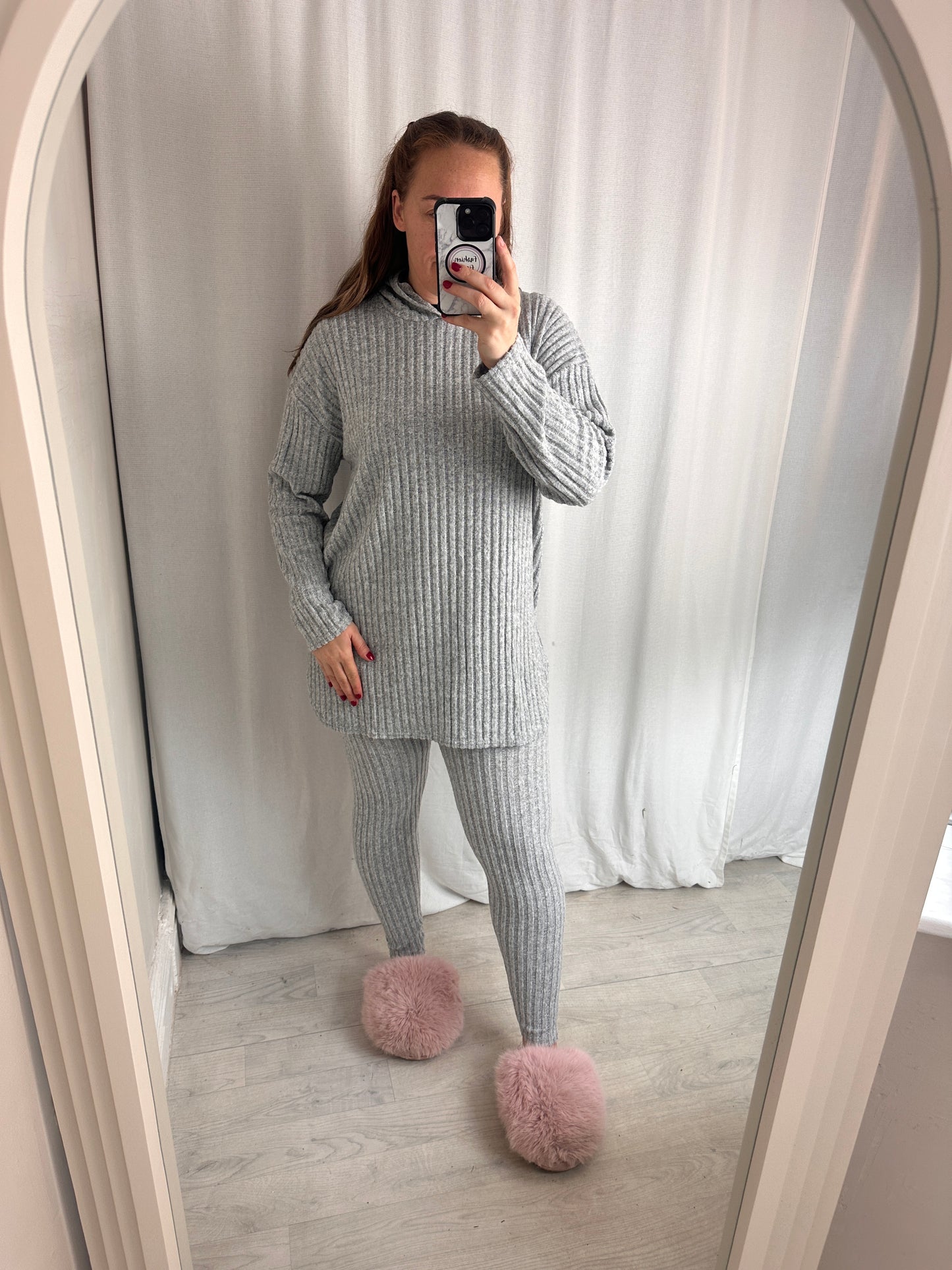 1990 - Super Soft Ribbed Oversized Hooded Jumper & Leggings 2 Piece Lounge Set