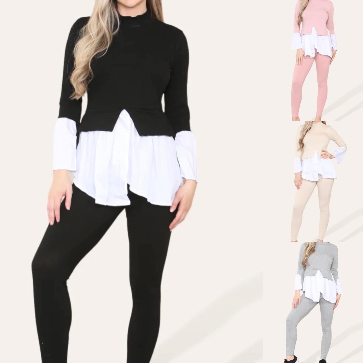 1455 - RIBBED LOUNGE SET WITH SHIRT DETAIL