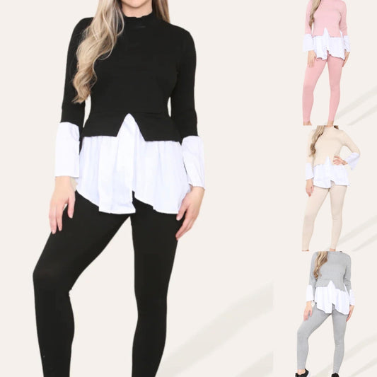 1455 - RIBBED LOUNGE SET WITH SHIRT DETAIL