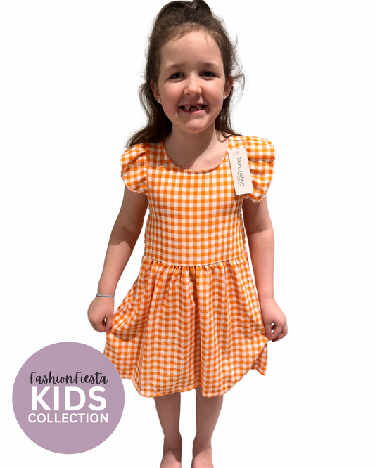 K1013 - Orange Check Dress