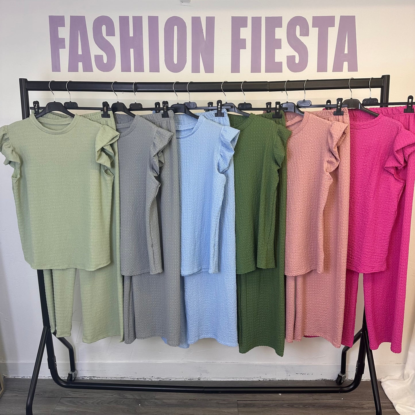 1629 - Cheesecloth Frill Sleeve Long Pant Loungewear Set (5 Colours)