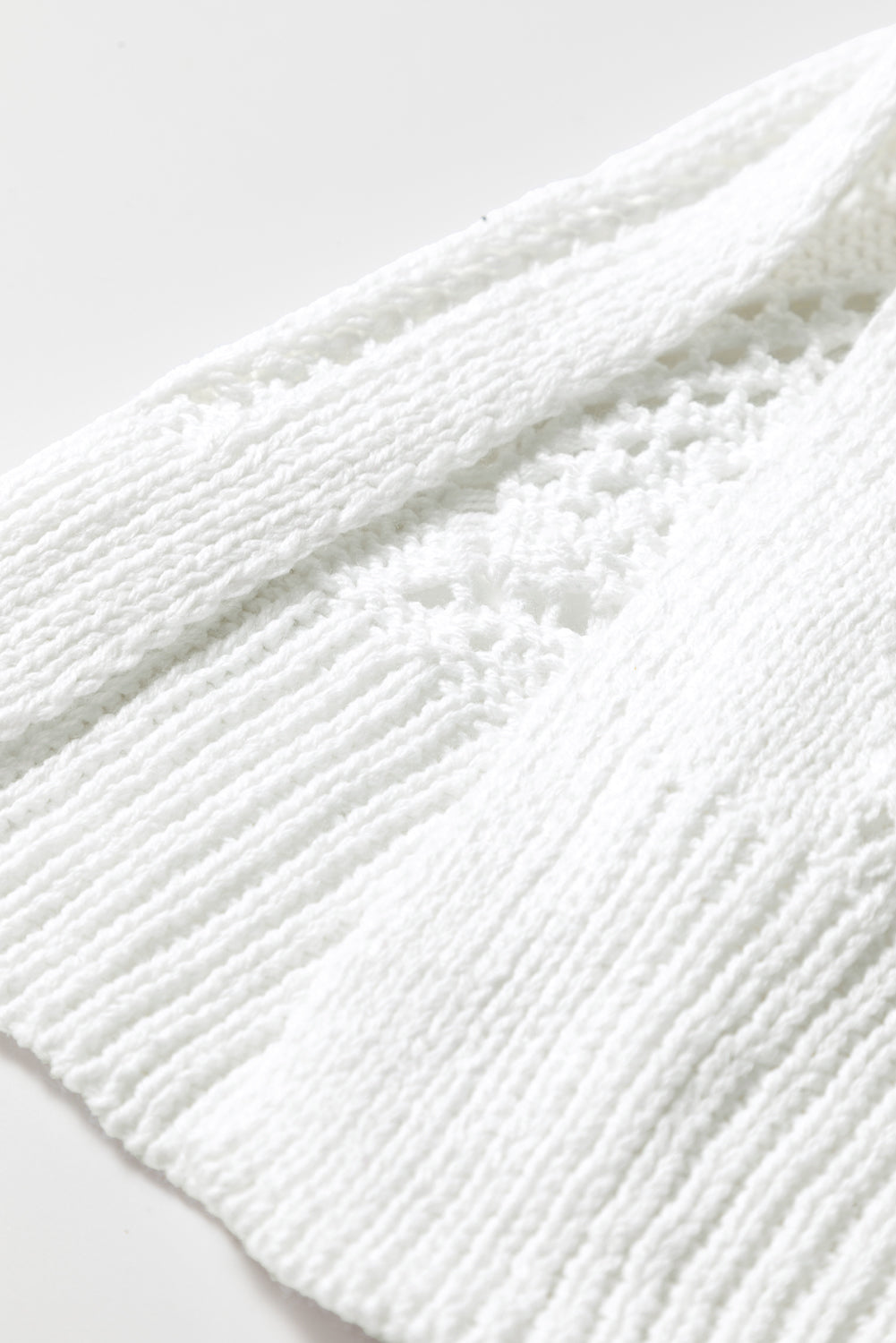 White Hollow-out Openwork Knit Cardigan