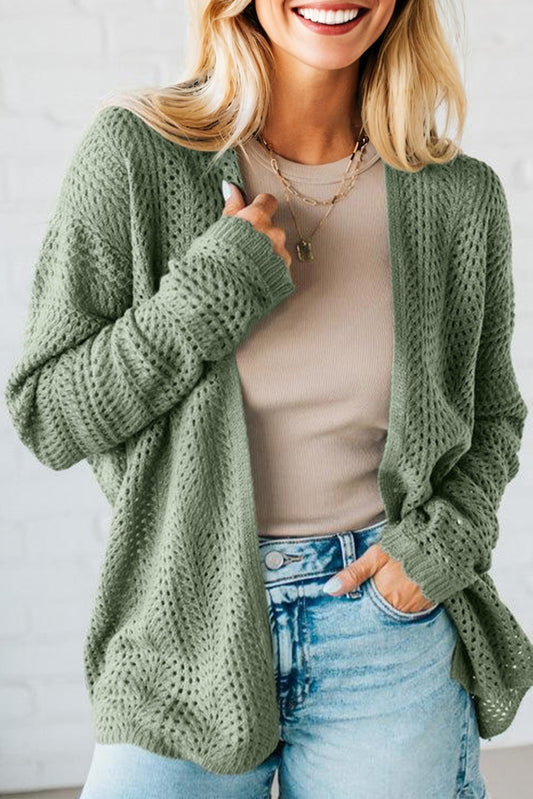 Green Bay Scalloped Edge Eyelet Knit Batwing Sleeve Cardigan