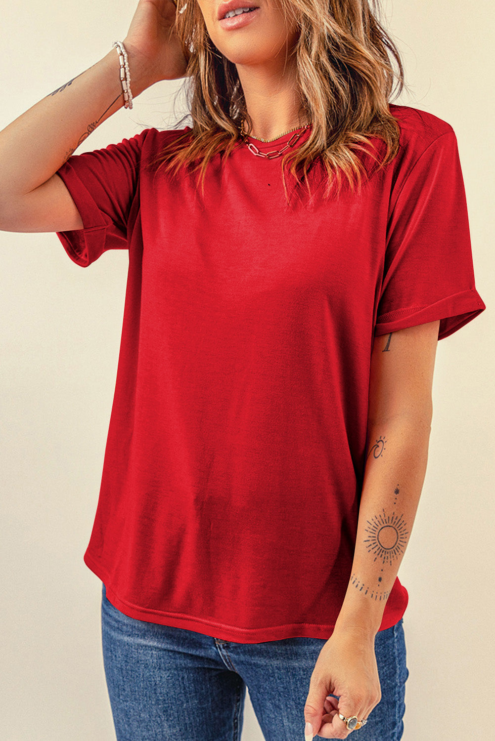 Light Blue Bright Casual Plain Crew Neck Tee